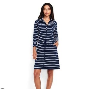 Lands End Navy and White Striped Dress